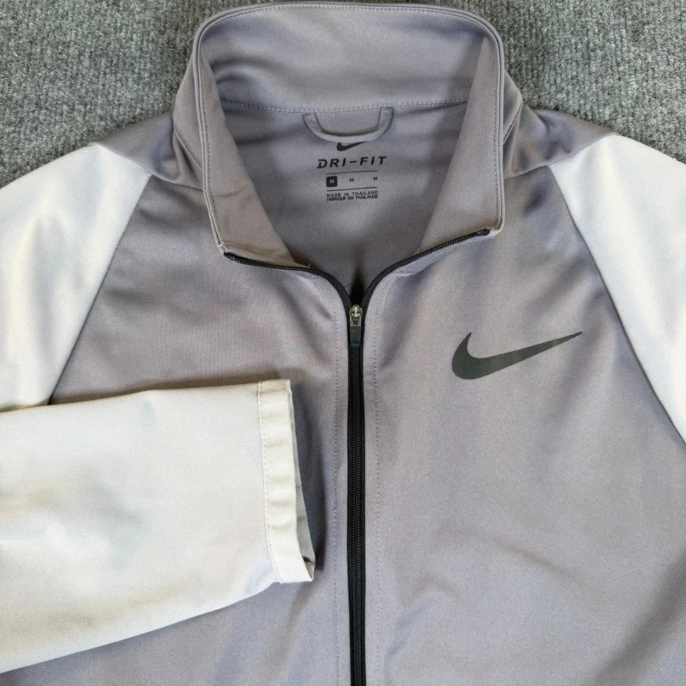 Nike Dri-FIT Mens Full Zip Jacket Grey Two Tone Training Mock Neck Medium #3095